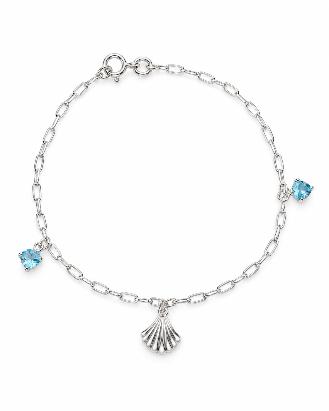 Pulseira Concha com Corações Azuis