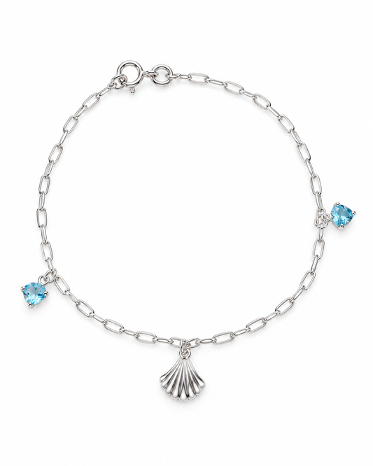 Pulseira Concha com Corações Azuis